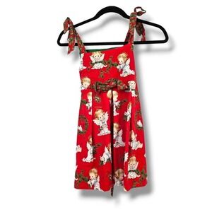 Vintage Christmas Angel Print Dress Tie Strap Holiday Party Outfit Size‎ 4T 5T